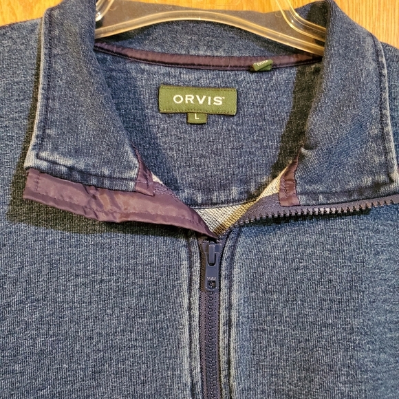 Orvis blue denim 1/4 zip pullover with elbow patches cotton size L - Picture 3 of 9